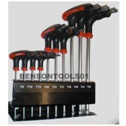 CHIAVI TORX A T LUNGHE - 10PZ - CON IMPUGNATURA E SUPPORTO IN METALLO -