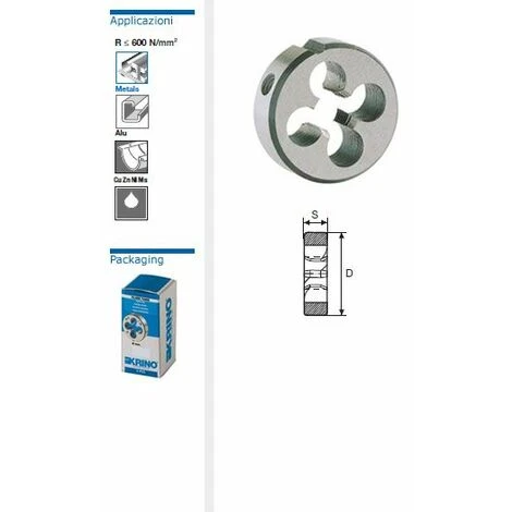 KRINO 12015 FILIERA FILIERE TONDE FILETTATURA GAS CILINDRICA PER TUBI BSP-GAS 3/8 GAS 3/8 1 KRINO 12015 FILIERA FILIERE TONDE FILETTATURA GAS CILINDRICA PER TUBI BSP-GAS 3/8 GAS 3/8