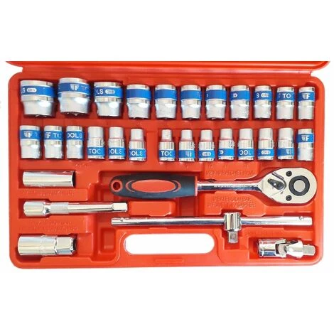 Valigia Set Chiavi A Bussola 32 Pezzi Con Cricchetto Reversibile 1/2" Vanadium 2 Valigia Set Chiavi A Bussola 32 Pezzi Con Cricchetto Reversibile 1/2" Vanadium - immagine 2