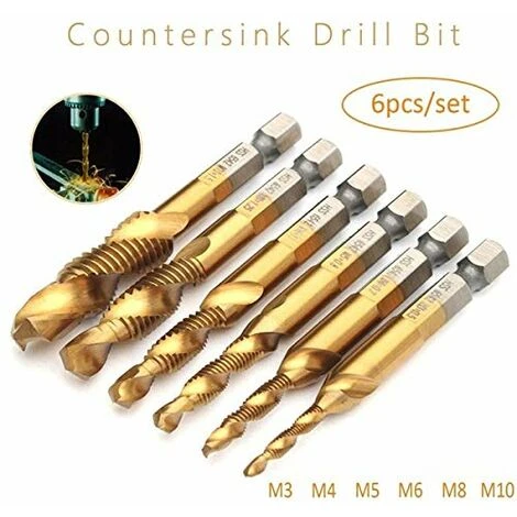 Set Di 6 Maschi Filettati, Filettatura Metrica M3-M10 Con Rivestimento In Titanio HSS E Punte Per Maschiare Da 1/4 "con Gambo Esagonale Scanalato Per Maschiare Varie Filettature. 4 Set Di 6 Maschi Filettati, Filettatura Metrica M3-M10 Con Rivestimento In Titanio HSS E Punte Per Maschiare Da 1/4 "con Gambo Esagonale Scanalato Per Maschiare Varie Filettature. - immagine 4