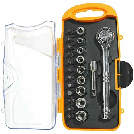 Set Cricchetto 1/4'' Con Bussole Inserti Boccole Cacciavite Prolunga 23 Pezzi 1 Set Cricchetto 1/4'' Con Bussole Inserti Boccole Cacciavite Prolunga 23 Pezzi