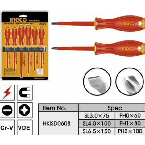 Cacciaviti Elettricista Punta Magnetica A Croce E Taglio Giraviti Isolanti INGCO 2 Cacciaviti Elettricista Punta Magnetica A Croce E Taglio Giraviti Isolanti INGCO - immagine 2