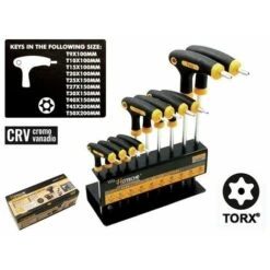 SET 10 CHIAVI TORX AD ELLE CON FORO T9 - T50 MANICO ERGONOMICO E SUPPORTO INCLUS