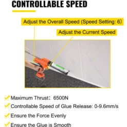 VEVOR Pistole Per Calafataggio A Mano Spinta,0-6500N Pistola Silicone Professionale Adatta Per Cartuccia In Tensione, 20V Pistola Per Calafataggio In Ferro E PA6 Per Riempire Fessure E Crepe Di Porta -Negozio al dettaglio Ks Tools || No name || Beta 82818964 4