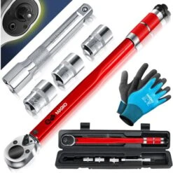 MASKO® Chiave Dinamometrica 6 Pz. Set 40-210Nm 1/2 ' CV Con 3 Attacchi Da 17 Mm, 19 Mm, 21 Mm E Prolunga Da 125 Mm Con Custodia +/- 4% Di Tolleranza Chiave Per Pneumatici Chiave Dinamometrica Per Auto