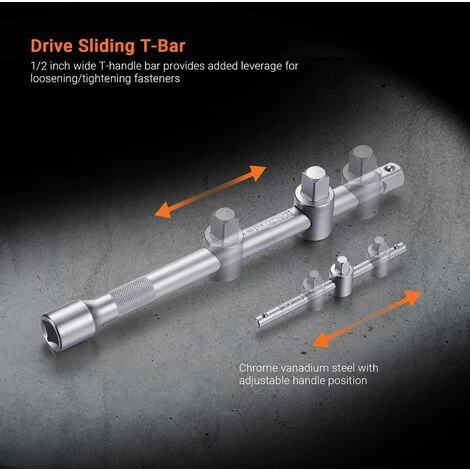 TACKLIFE Set Di Chiavi A Bussola, 119 Pezzi, Chiave A Cricchetto Reversibile Da 1/2"e 1/4", Maniglia Girevole, Barra Di Prolunga, Custodia Per Conducente, Kit Di Attrezzi Meccanici Per Auto - SWS5A 5 TACKLIFE Set Di Chiavi A Bussola, 119 Pezzi, Chiave A Cricchetto Reversibile Da 1/2"e 1/4", Maniglia Girevole, Barra Di Prolunga, Custodia Per Conducente, Kit Di Attrezzi Meccanici Per Auto - SWS5A - immagine 5