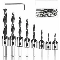 9 Punte Per Trapano Svasatore Per La Lavorazione Del Legno, Set Di Punte Da Banco Per Smusso, 3/4/5/6/7/8/10 Mm, Alesatore Per Carpenteria In Acciaio Con Chiave Esagonale Per Plastica, Legno, Lavorazi