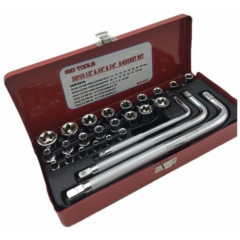 Chiavi Bussola Torx Femmina E4-E24 Set 26pz Prolunghe Angolo 1/2 3/8 1/2 2 Chiavi Bussola Torx Femmina E4-E24 Set 26pz Prolunghe Angolo 1/2 3/8 1/2 - immagine 2