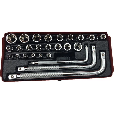 Chiavi Bussola Torx Femmina E4-E24 Set 26pz Prolunghe Angolo 1/2 3/8 1/2 3 Chiavi Bussola Torx Femmina E4-E24 Set 26pz Prolunghe Angolo 1/2 3/8 1/2 - immagine 3